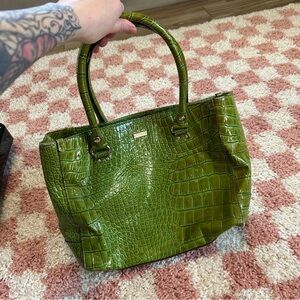 Kate spade New York green patent crocodile print luxury handbag